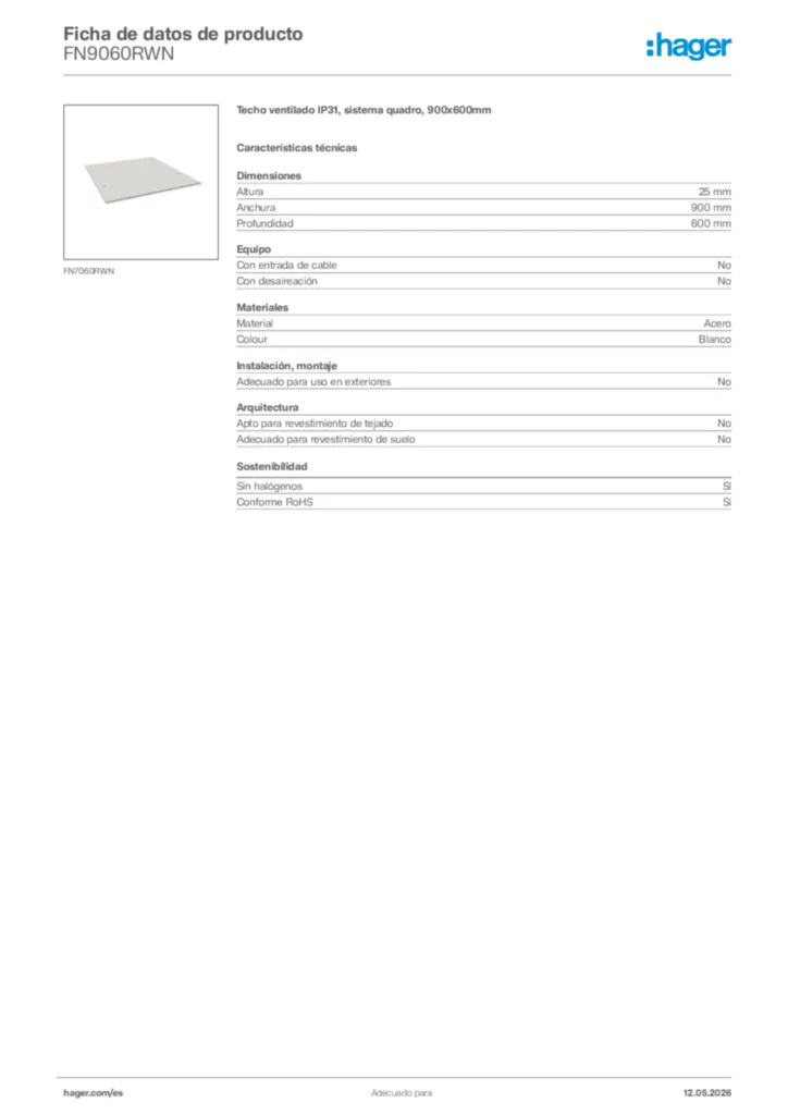 Imagen Hager Ficha de datos de producto FN9060RWN | Hager España