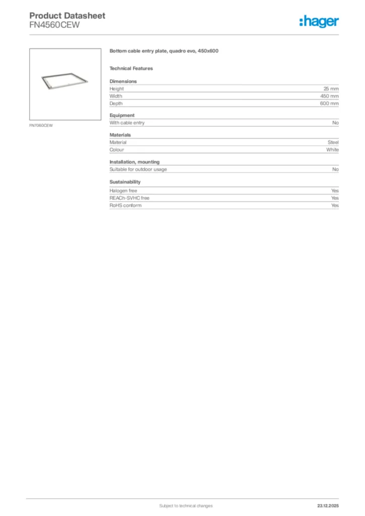 Image Hager Product data sheet FN4560CEW  | Hager Africa
