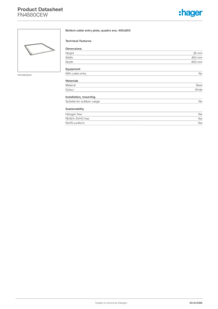 Image Hager Product data sheet FN4580CEW  | Hager Africa