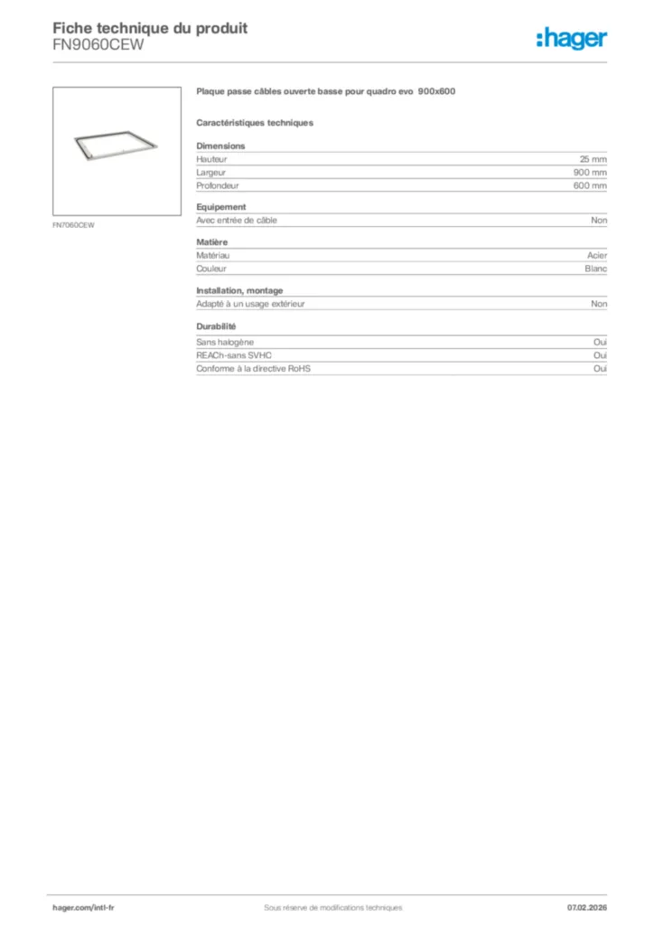Image Hager Fiche technique du produit FN9060CEW | Hager Afrique