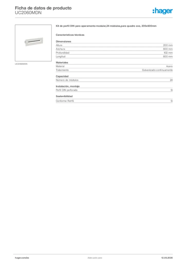 Imagen Hager Ficha de datos de producto UC2060MDN | Hager España