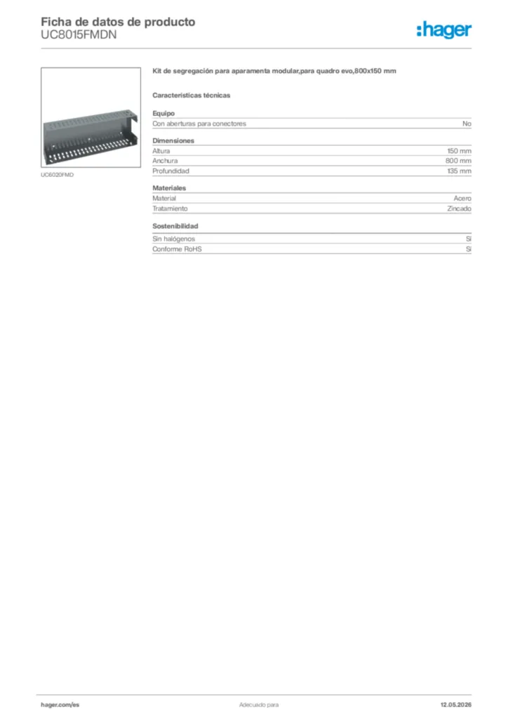 Imagen Hager Ficha de datos de producto UC8015FMDN | Hager España