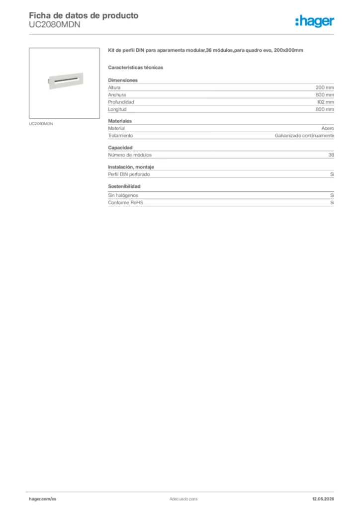 Imagen Hager Ficha de datos de producto UC2080MDN | Hager España