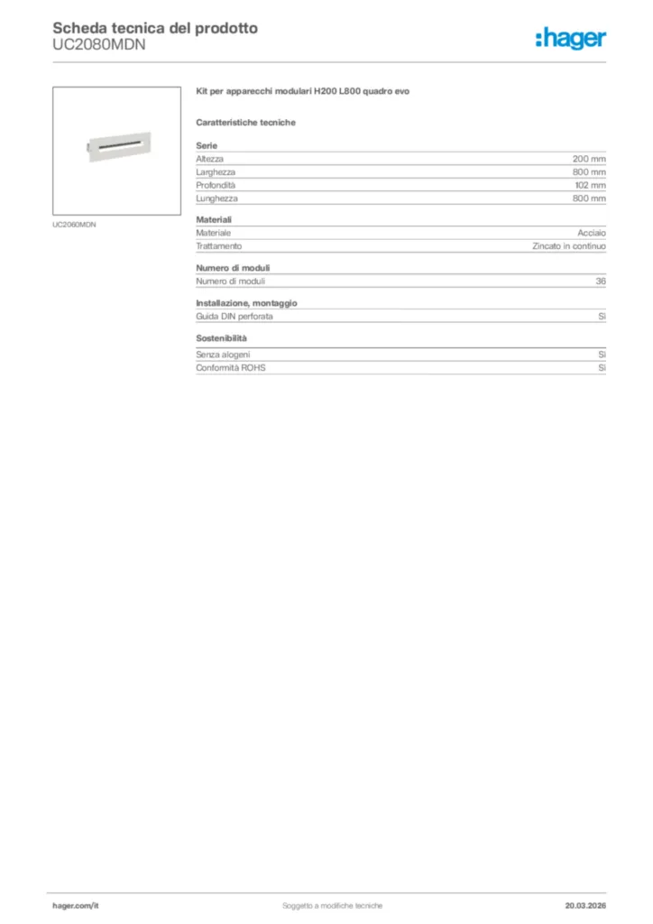 Immagine Hager Scheda tecnica del prodotto UC2080MDN | Hager Italia