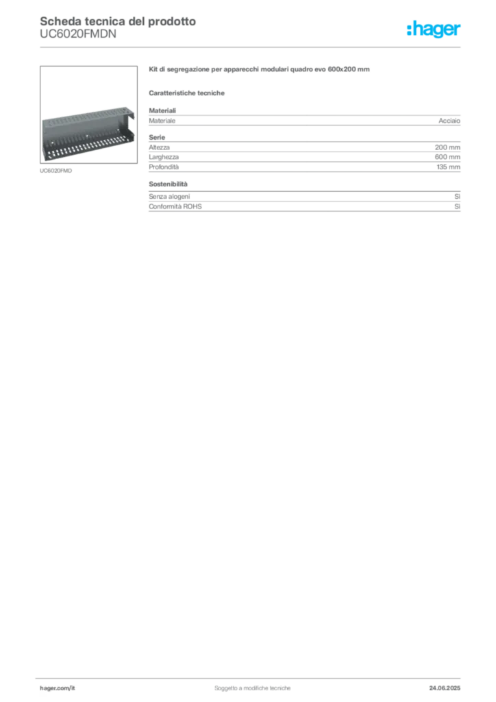 Immagine Hager Scheda tecnica del prodotto UC6020FMDN | Hager Italia