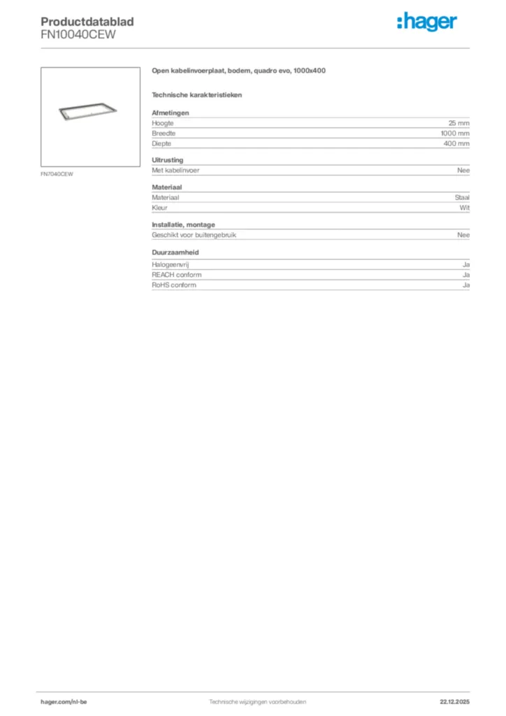 Afbeelding Hager Productdatablad FN10040CEW | Hager Belgium