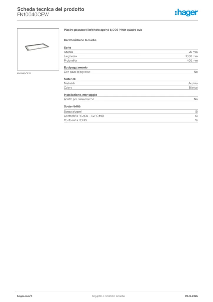 Immagine Hager Scheda tecnica del prodotto FN10040CEW | Hager Italia