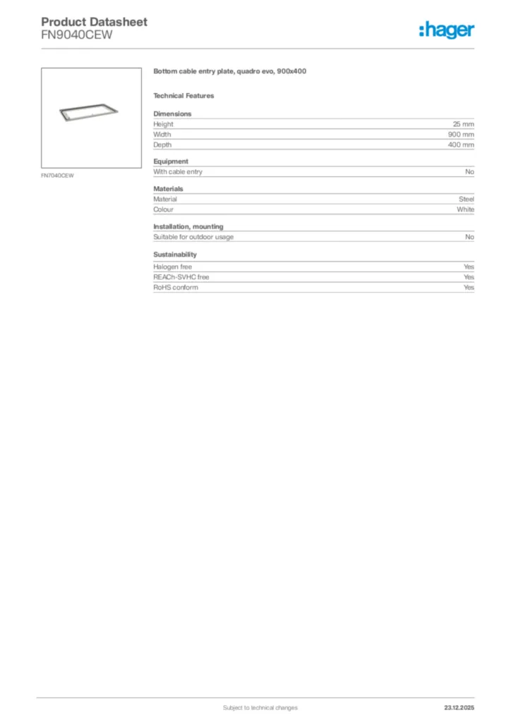 Image Hager Product data sheet FN9040CEW  | Hager Africa