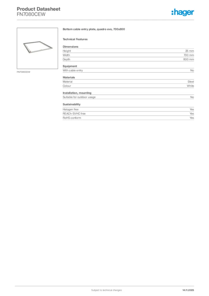Image Hager Product data sheet FN7080CEW  | Hager Africa