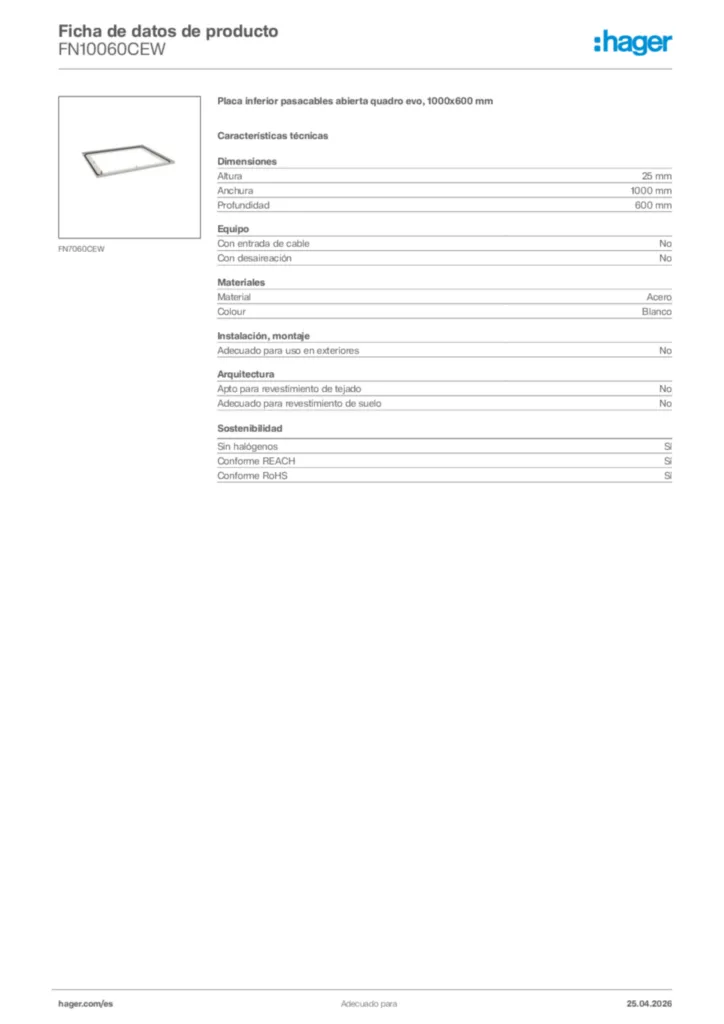 Imagen Hager Ficha de datos de producto FN10060CEW | Hager España