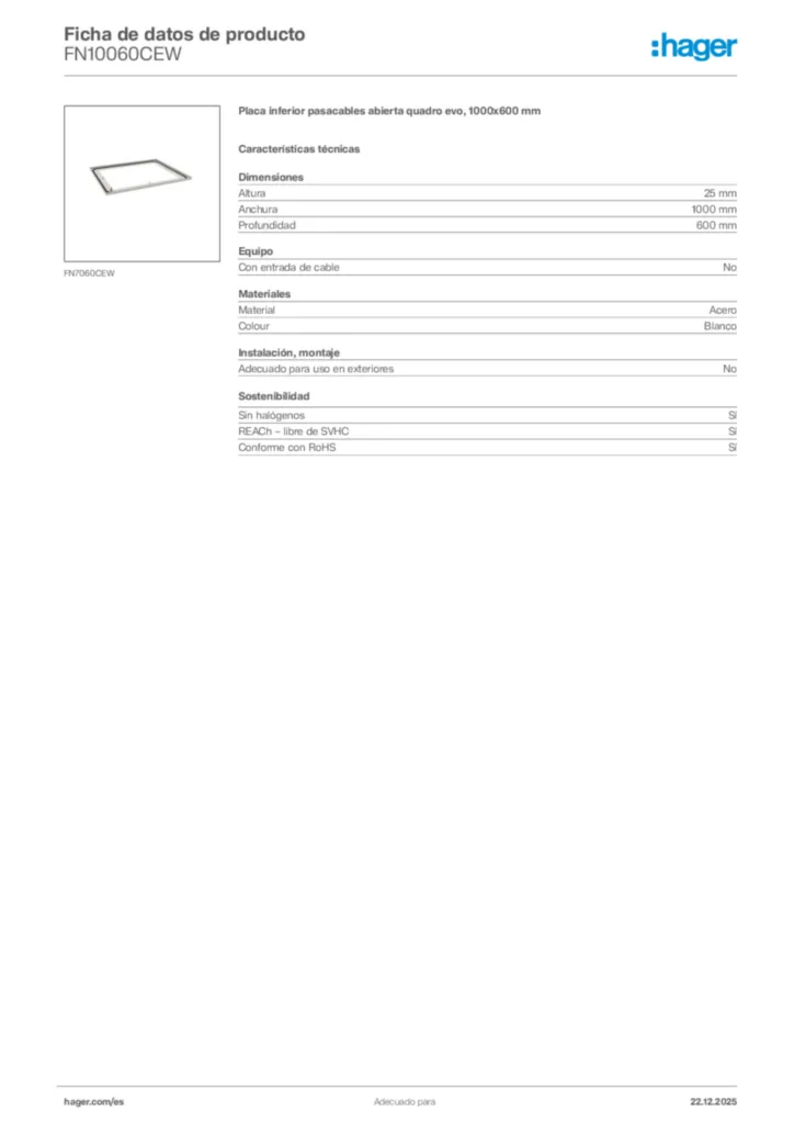 Imagen Hager Ficha de datos de producto FN10060CEW | Hager España