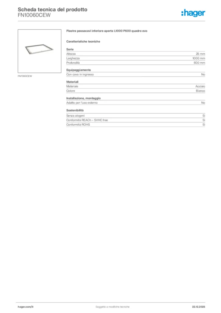 Immagine Hager Scheda tecnica del prodotto FN10060CEW | Hager Italia