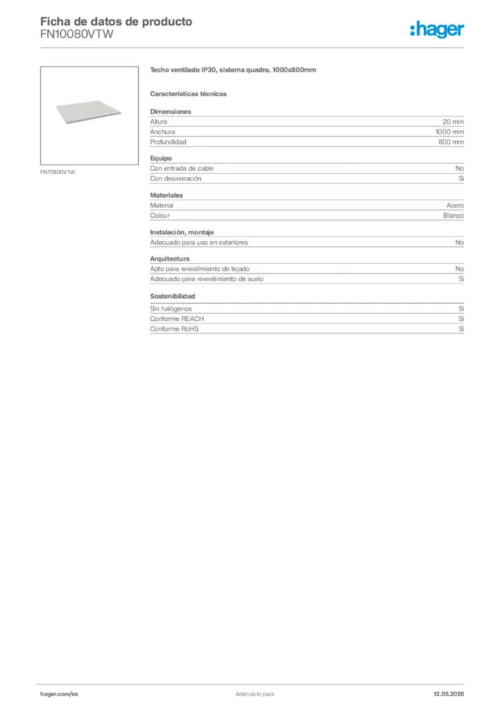 Imagen Hager Ficha de datos de producto FN10080VTW | Hager España