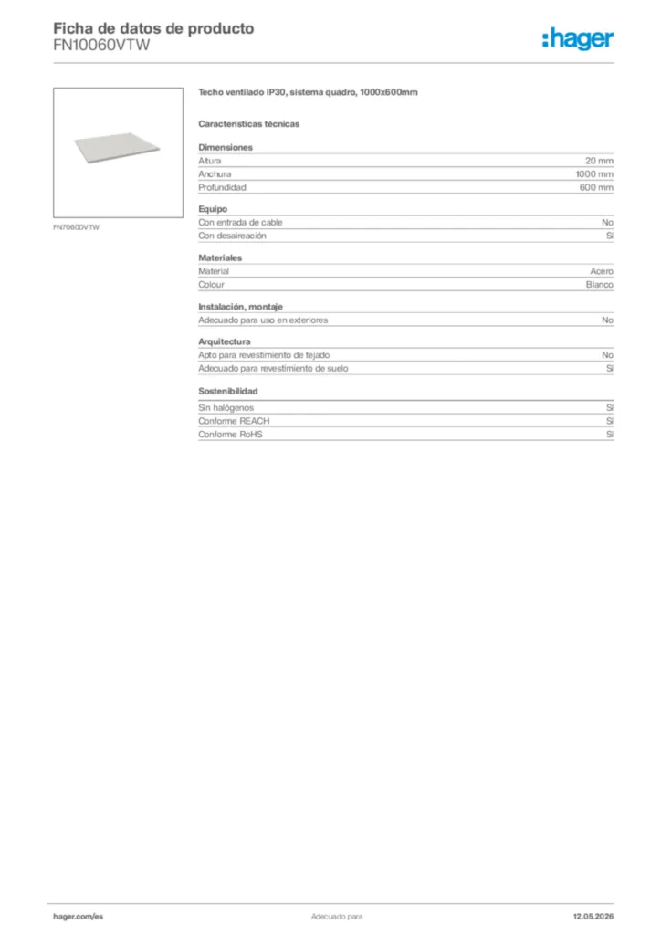 Imagen Hager Ficha de datos de producto FN10060VTW | Hager España