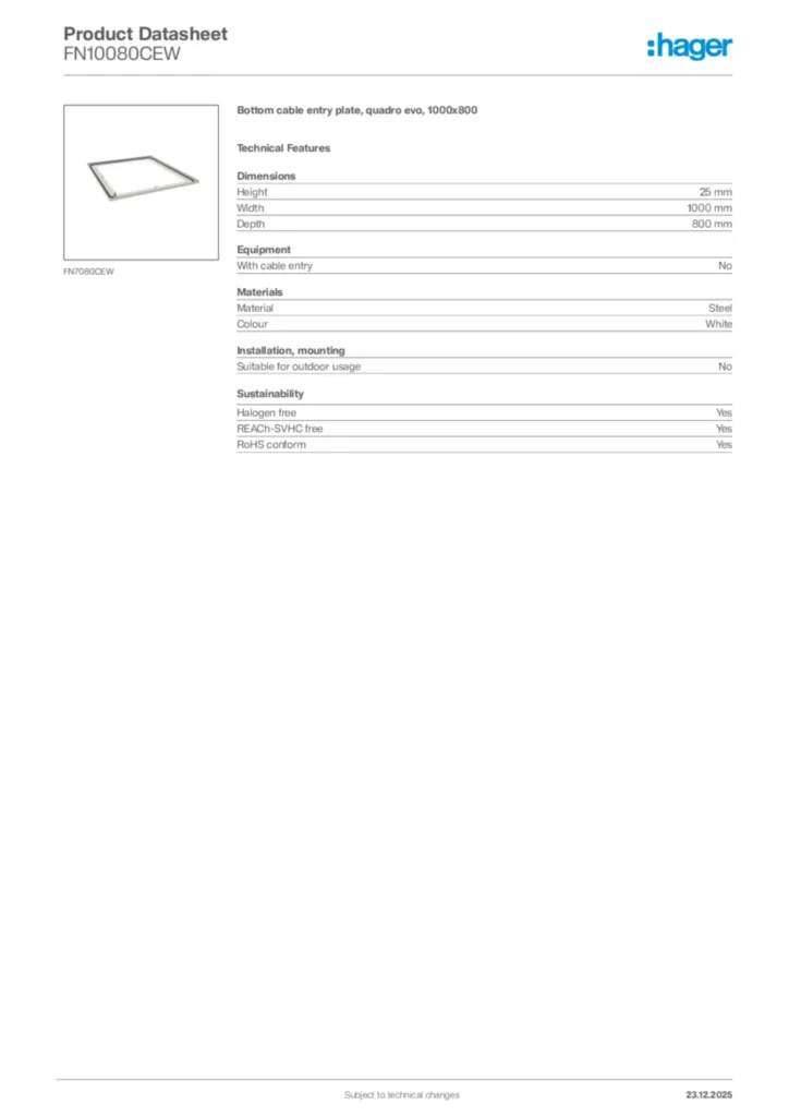 Image Hager Product data sheet FN10080CEW  | Hager Africa