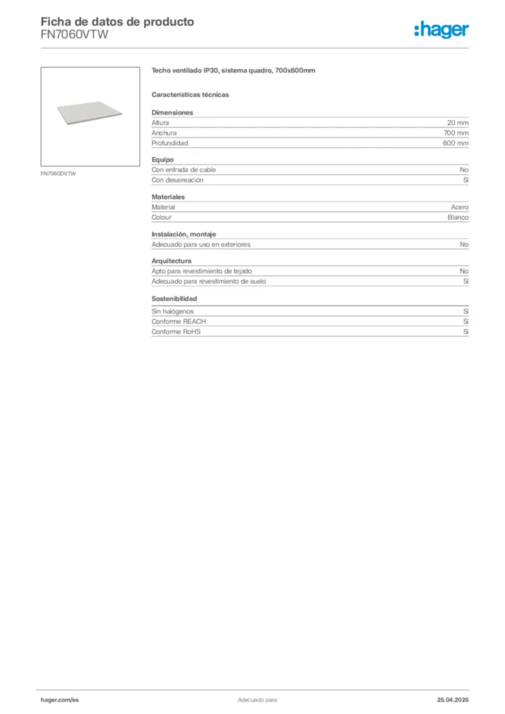 Imagen Hager Ficha de datos de producto FN7060VTW | Hager España