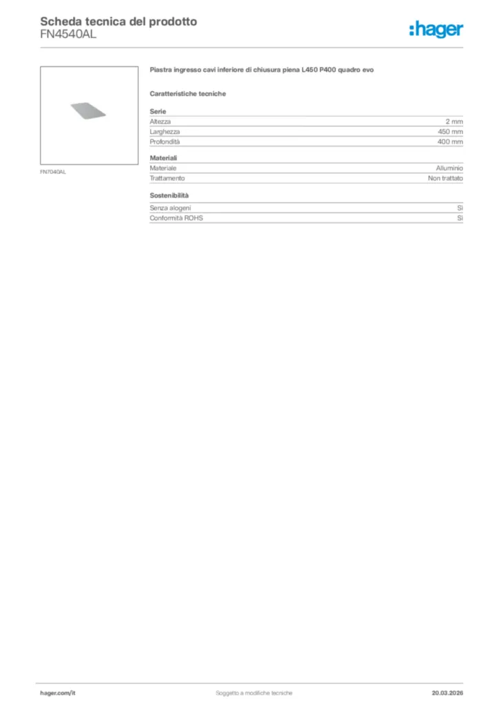 Immagine Hager Scheda tecnica del prodotto FN4540AL | Hager Italia