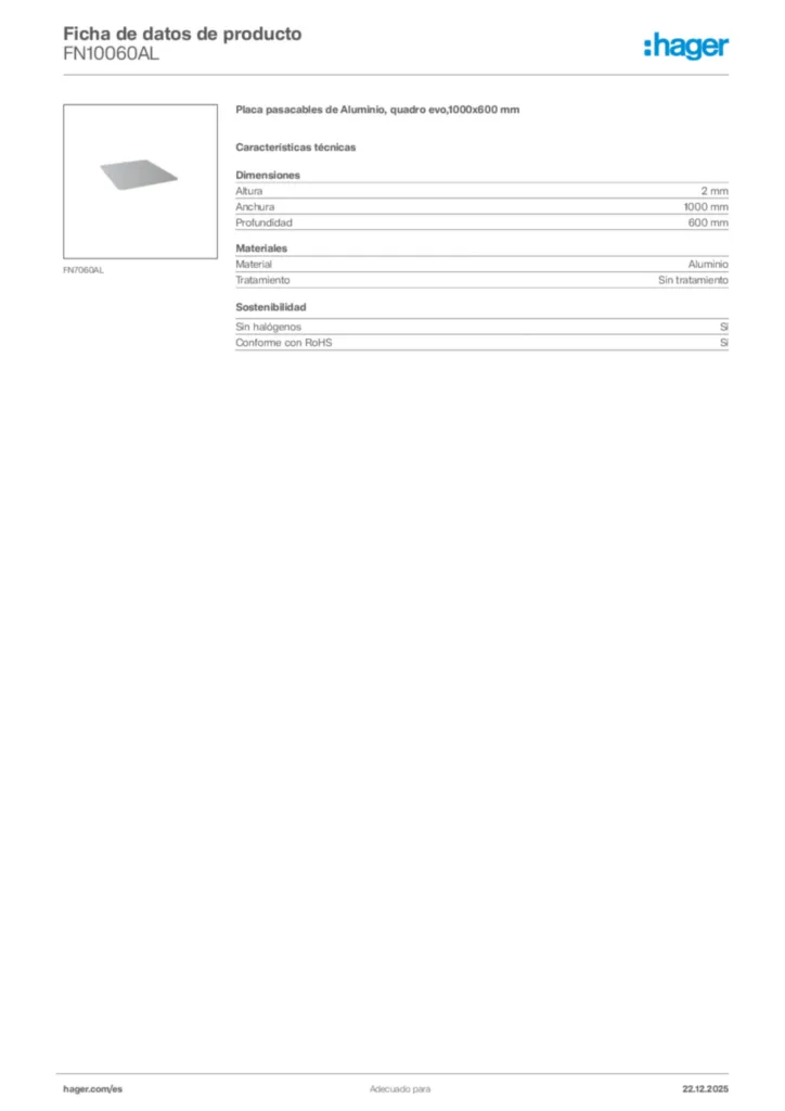 Imagen Hager Ficha de datos de producto FN10060AL | Hager España