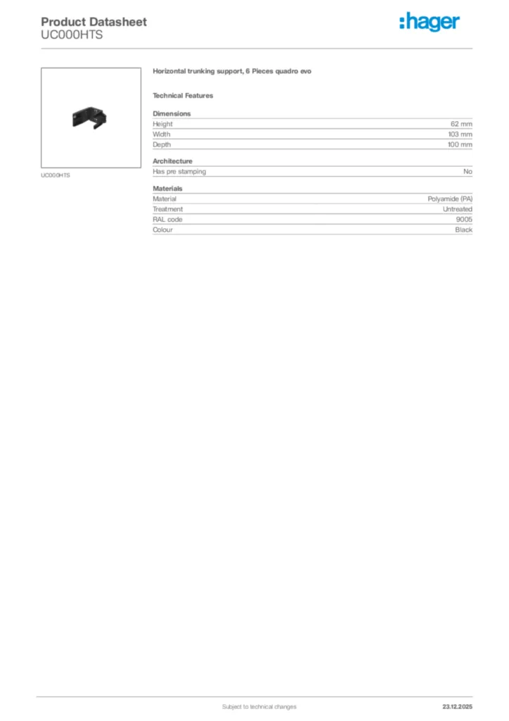 Image Hager Product data sheet UC000HTS  | Hager Africa