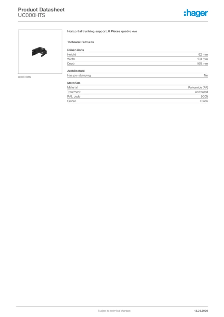 Image Hager Product data sheet UC000HTS  | Hager Africa