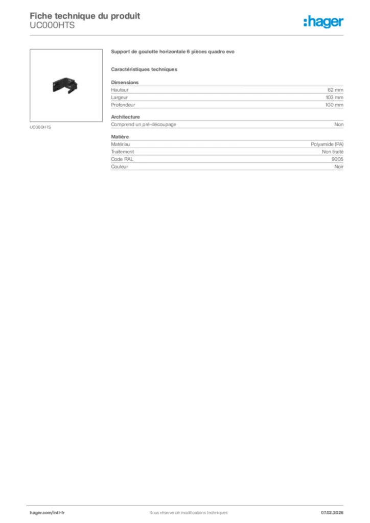 Image Hager Fiche technique du produit UC000HTS | Hager Afrique