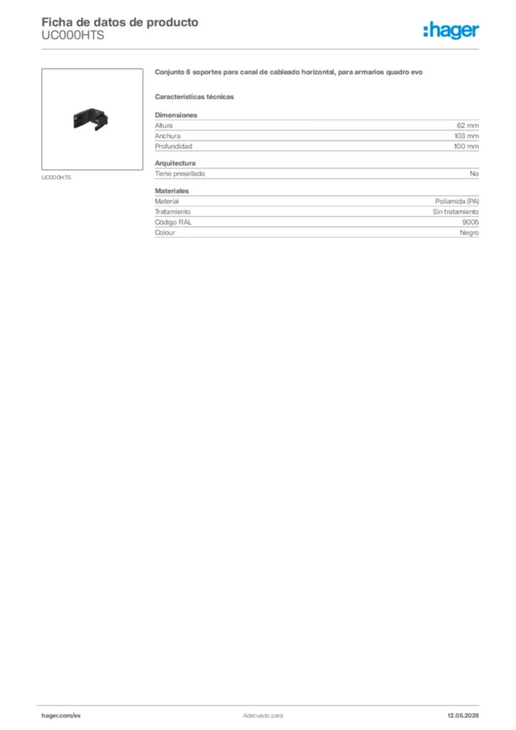 Imagen Hager Ficha de datos de producto UC000HTS | Hager España