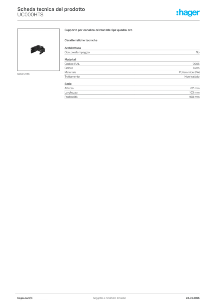 Immagine Hager Scheda tecnica del prodotto UC000HTS | Hager Italia