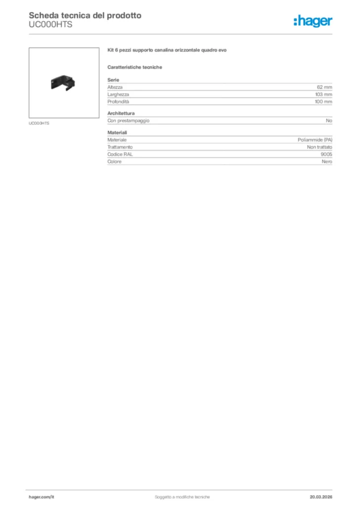 Immagine Hager Scheda tecnica del prodotto UC000HTS | Hager Italia