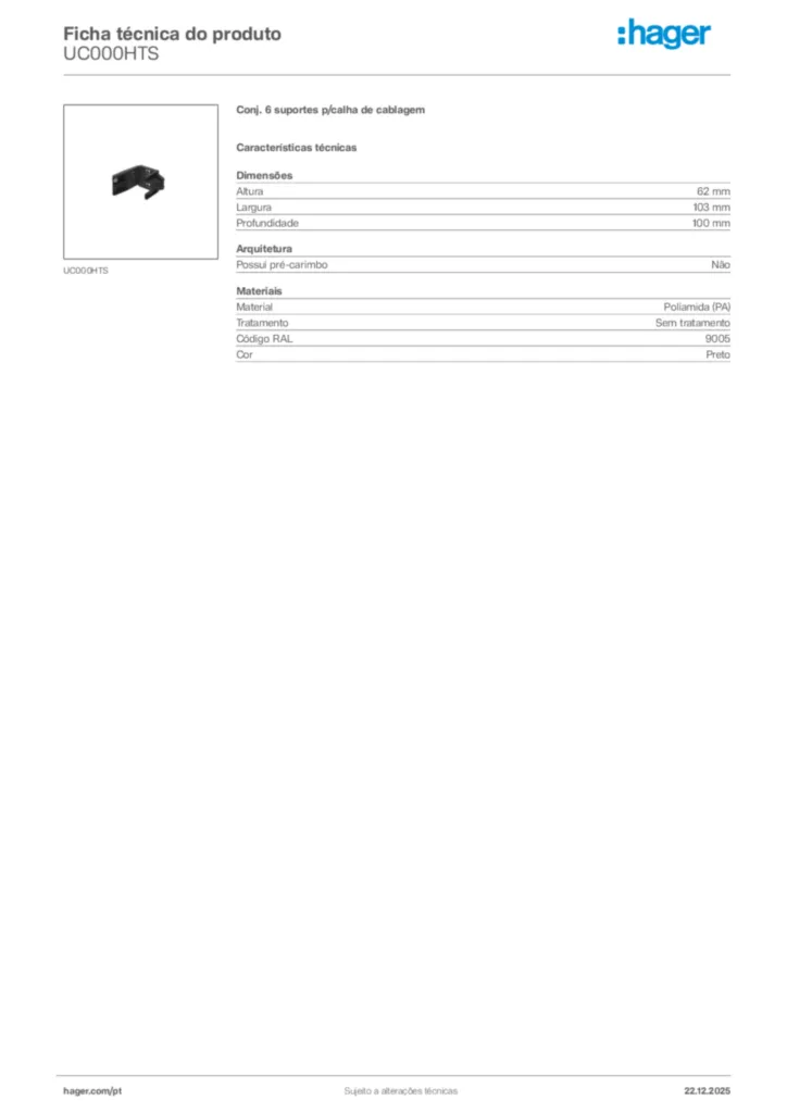 Imagem Hager Ficha técnica do produto UC000HTS | Hager Portugal