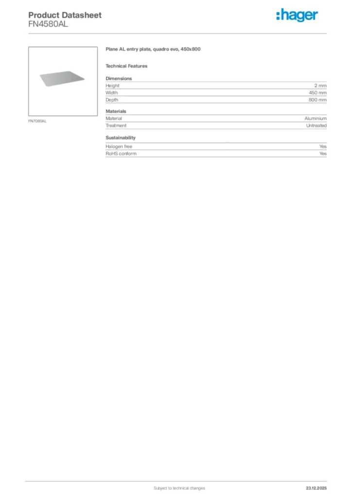 Image Hager Product data sheet FN4580AL  | Hager Africa