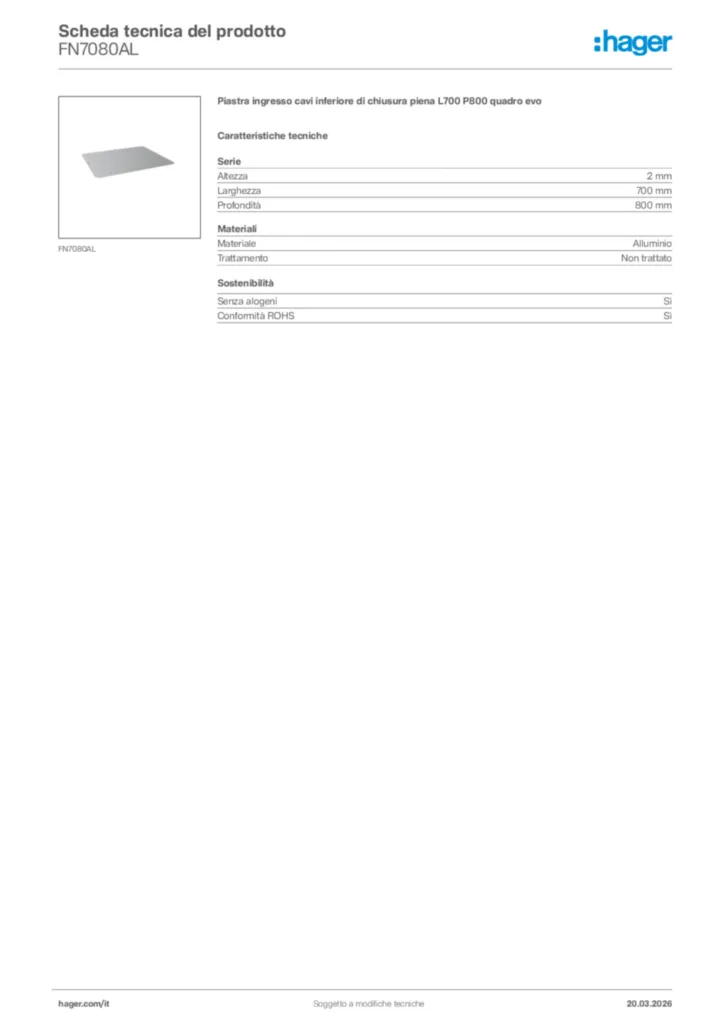 Immagine Hager Scheda tecnica del prodotto FN7080AL | Hager Italia