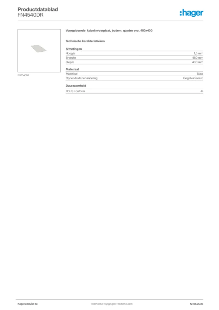 Afbeelding Hager Productdatablad FN4540DR | Hager Belgium
