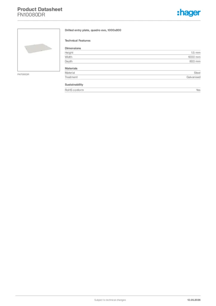 Image Hager Product data sheet FN10080DR  | Hager Africa