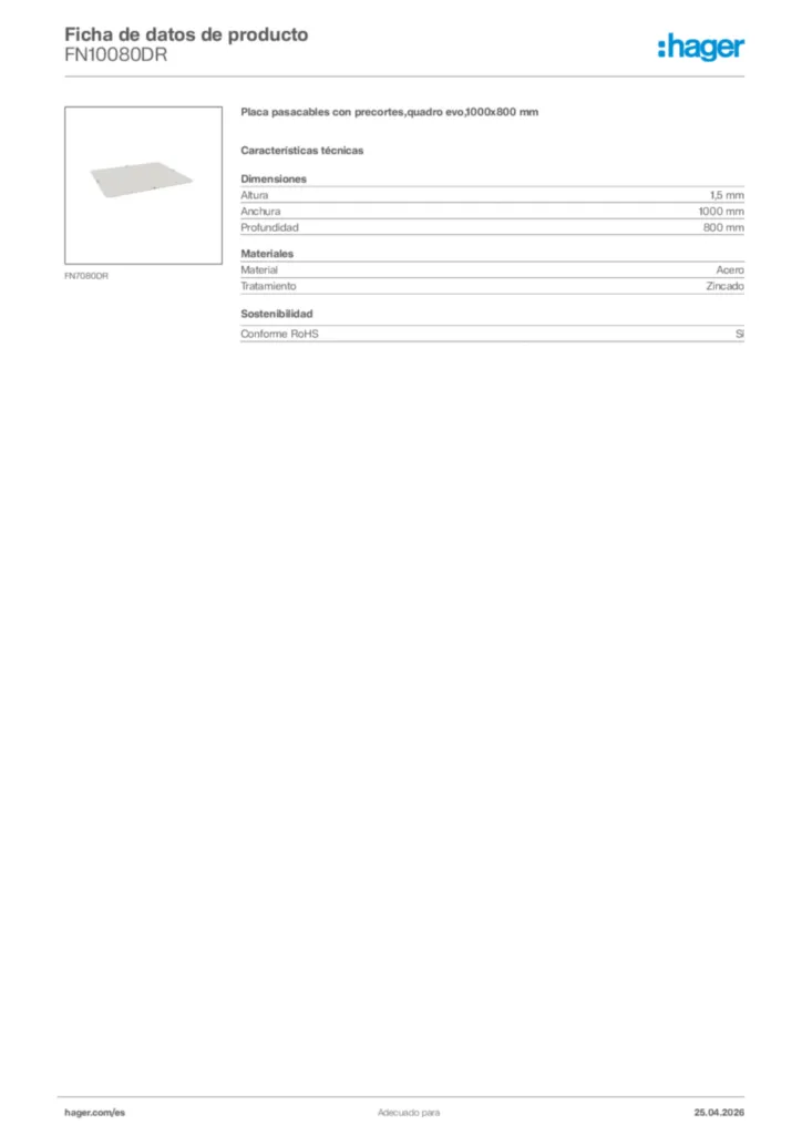 Imagen Hager Ficha de datos de producto FN10080DR | Hager España