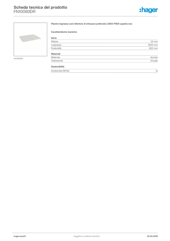 Immagine Hager Scheda tecnica del prodotto FN10080DR | Hager Italia