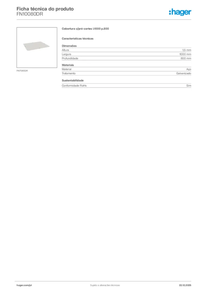 Imagem Hager Ficha técnica do produto FN10080DR | Hager Portugal