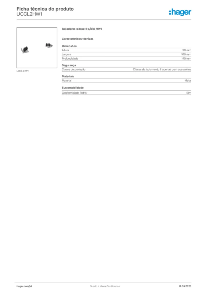 Imagem Hager Ficha técnica do produto UCCL2HW1 | Hager Portugal