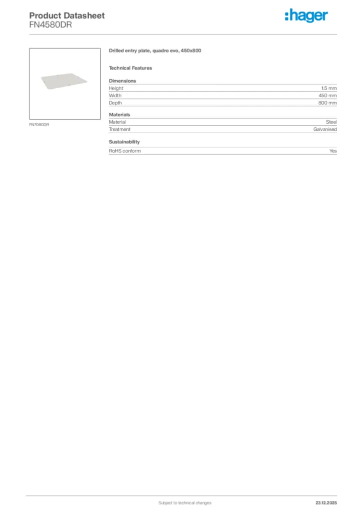 Image Hager Product data sheet FN4580DR  | Hager Africa