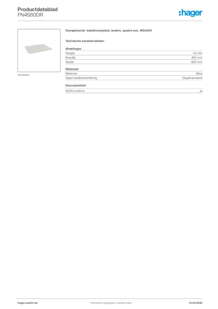 Afbeelding Hager Productdatablad FN4580DR | Hager Belgium