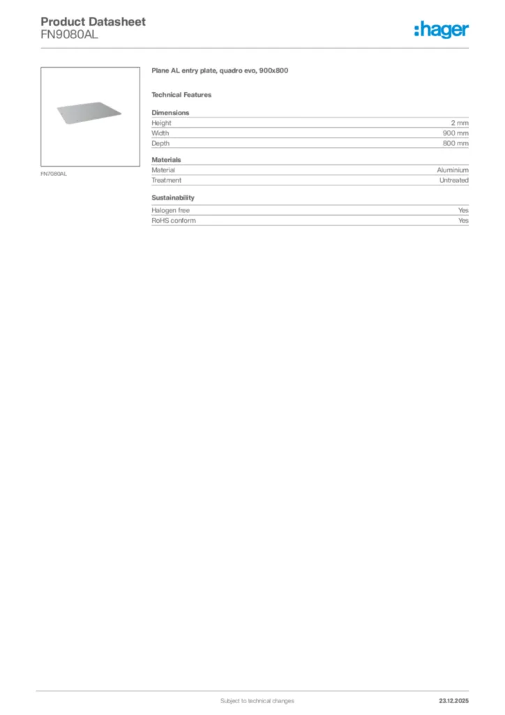 Image Hager Product data sheet FN9080AL  | Hager Africa