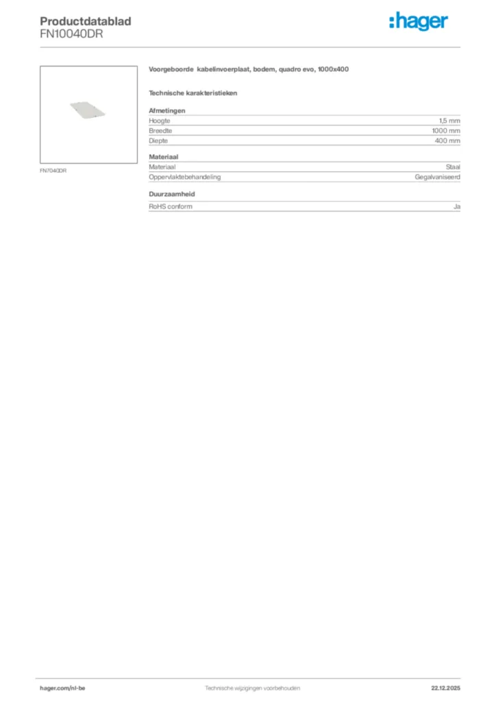 Afbeelding Hager Productdatablad FN10040DR | Hager Belgium
