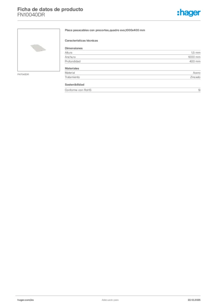 Imagen Hager Ficha de datos de producto FN10040DR | Hager España