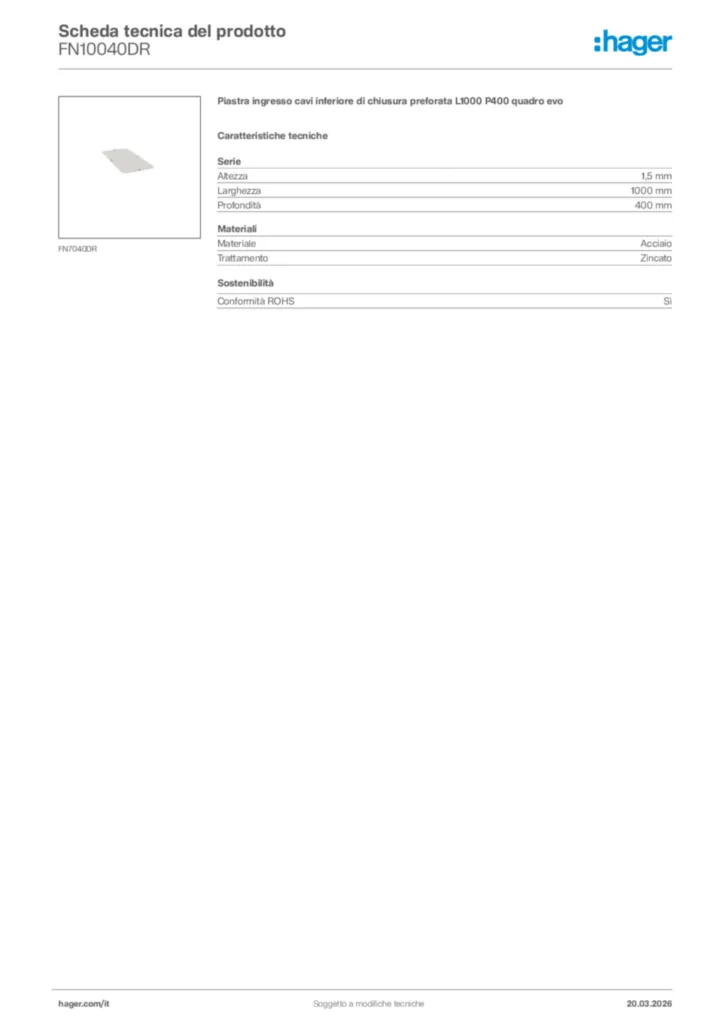 Immagine Hager Scheda tecnica del prodotto FN10040DR | Hager Italia