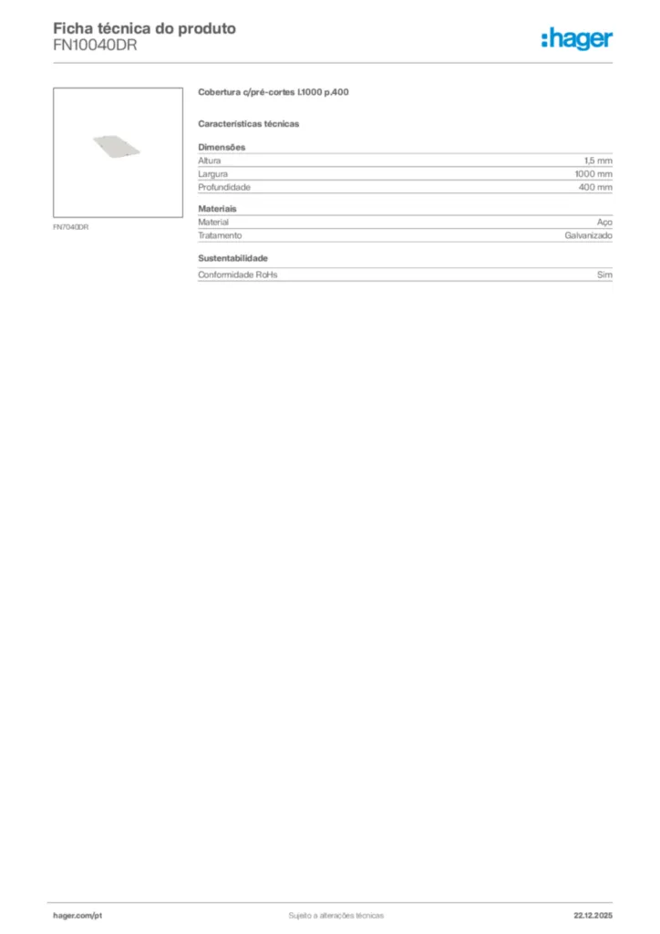 Imagem Hager Ficha técnica do produto FN10040DR | Hager Portugal