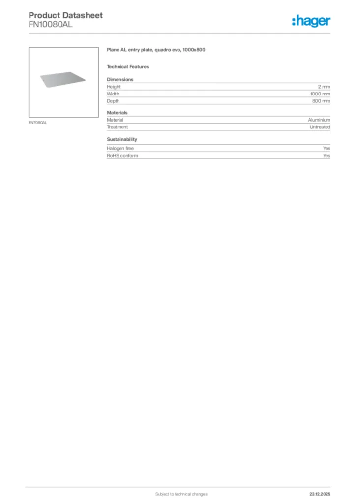 Image Hager Product data sheet FN10080AL  | Hager Africa