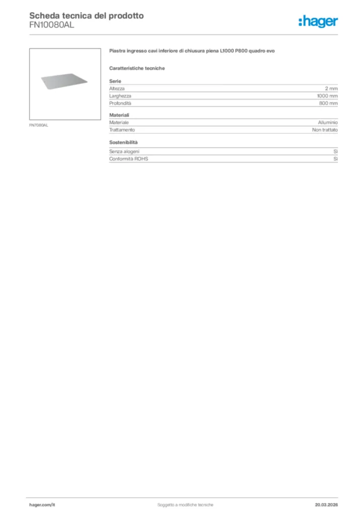 Immagine Hager Scheda tecnica del prodotto FN10080AL | Hager Italia