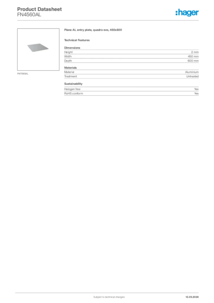 Image Hager Product data sheet FN4560AL  | Hager Africa