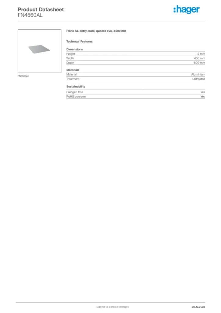 Image Hager Product data sheet FN4560AL  | Hager Africa