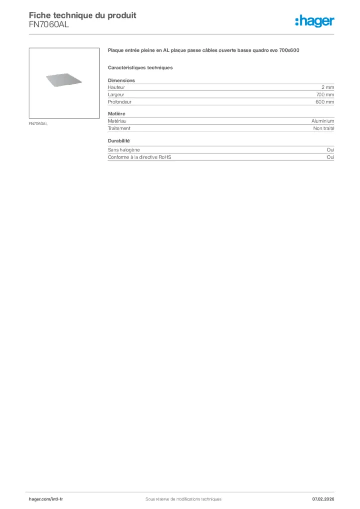 Image Hager Fiche technique du produit FN7060AL | Hager Afrique