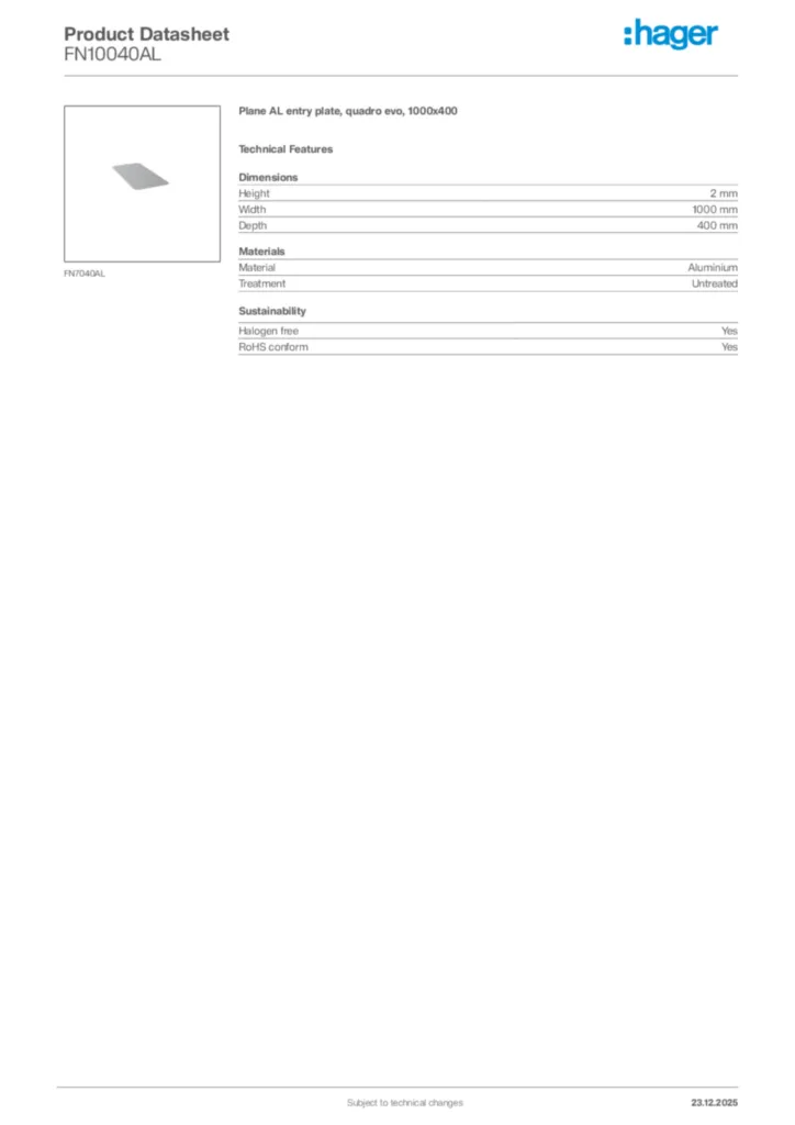 Image Hager Product data sheet FN10040AL  | Hager Africa